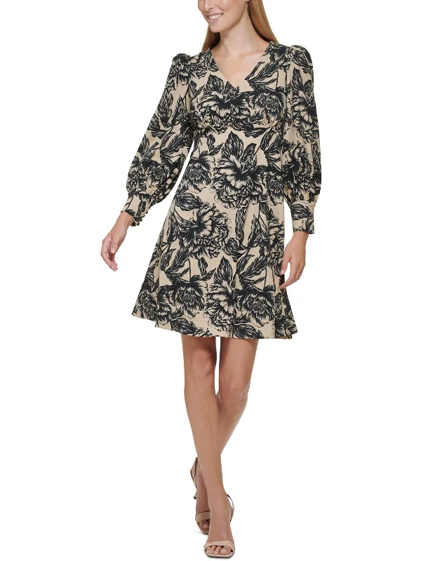 Womens Printed Knee Fit & Flare Dress Earthy tone unclassified dresses