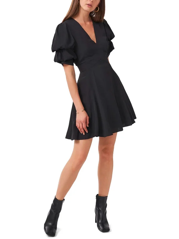 Womens Puff Sleeve V-Neck Fit & Flare Dress Festival unclassified dresses