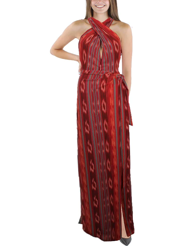 Womens Striped Halter Evening Dress High-low unclassified dresses