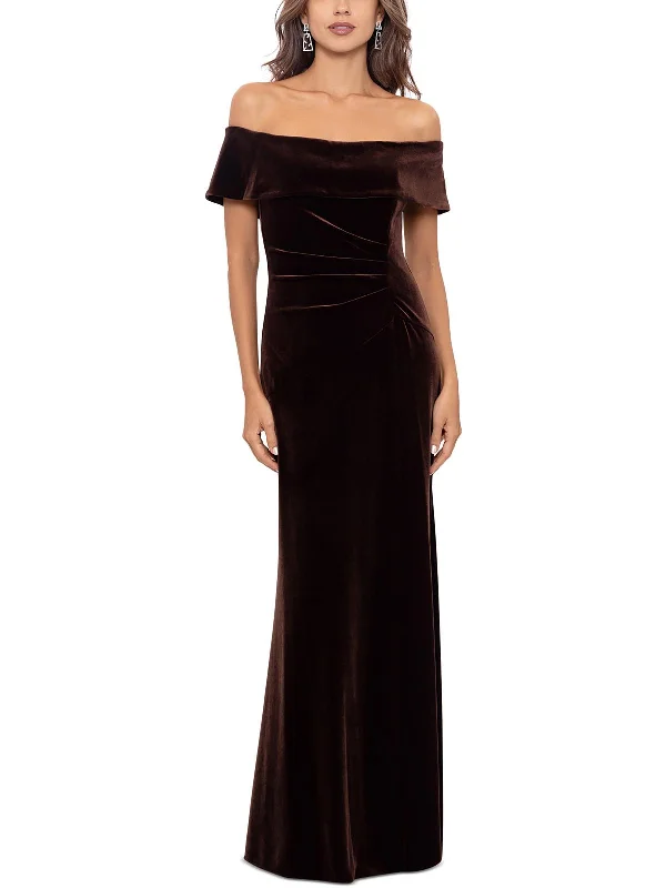 Womens Velvet Ruched Evening Dress Formal unclassified dresses