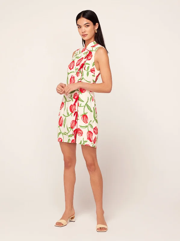 Aubrey Ivory Tulip Print Mini Dress Mini Skirt with Pockets