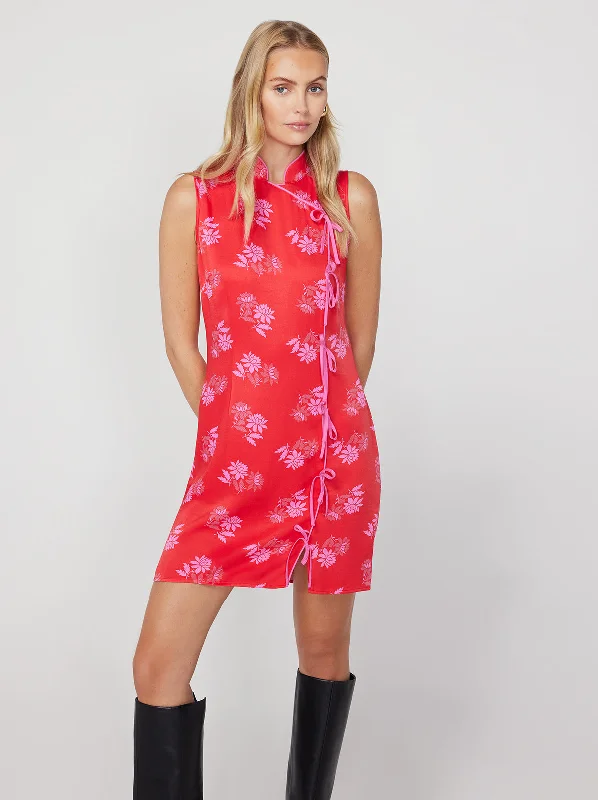 Aubrey Red Floral Mini Dress Colorful Mini Skirt