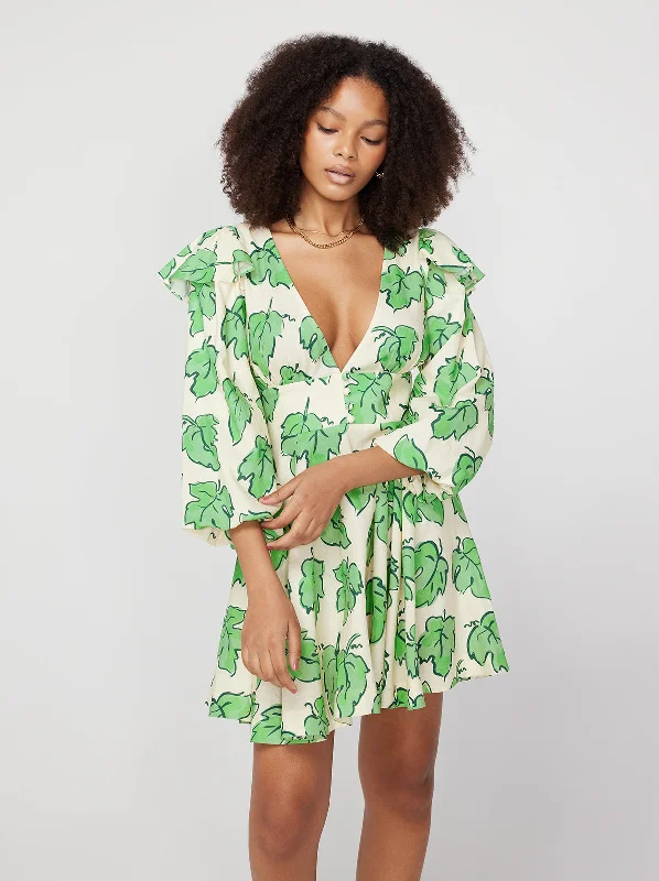 Cordelia Green Vine Leaf Mini Dress Comfortable Mini Skirt