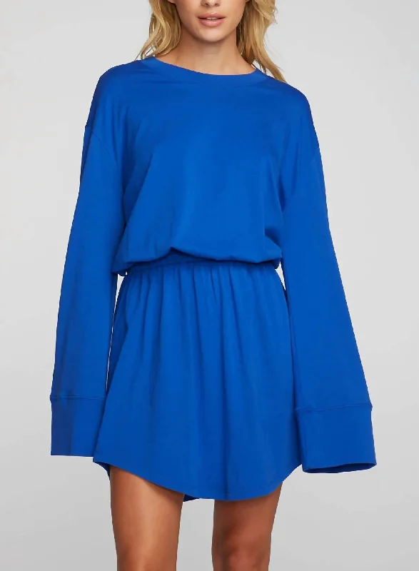 Cotton Jersey Mini Dress With Wide Sleeves in Cobalt Blue Lace Mini Skirt