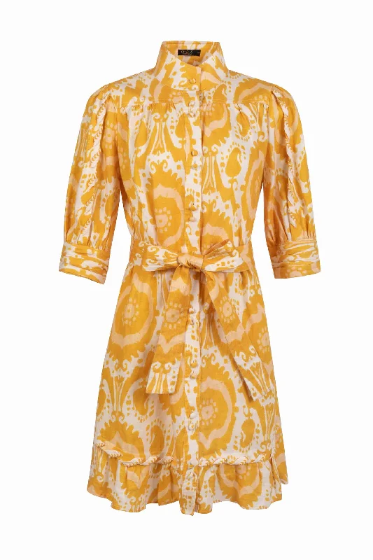 GDS Abyss Linen Short Dress | Yellow Button-down Mini Skirt