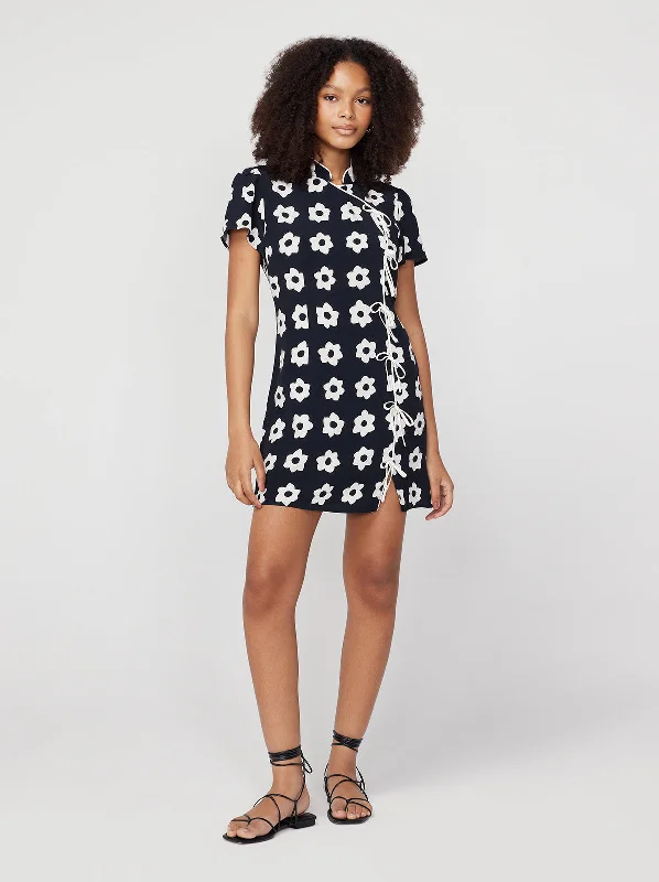 Harlow Black Tiled Floral Mini Dress Ruffled Mini Skirt