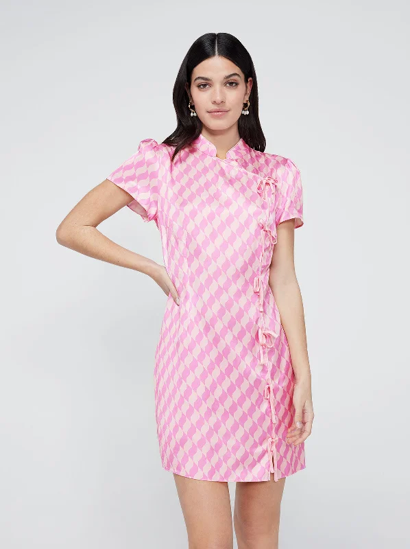 Harlow Pink Wavy Tile Mini Dress Classic Denim Mini