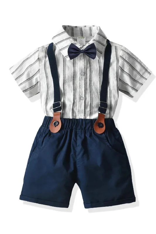 Kids Clothing Striped Shirt Navy Shorts with Bow Children Costume Casual Wear Raw Hem Mini Skirt