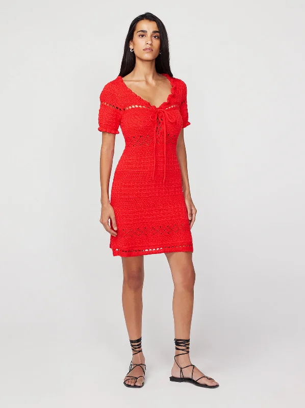 Leonie Red Crochet Knit Mini Dress High-waist Skirt Trend