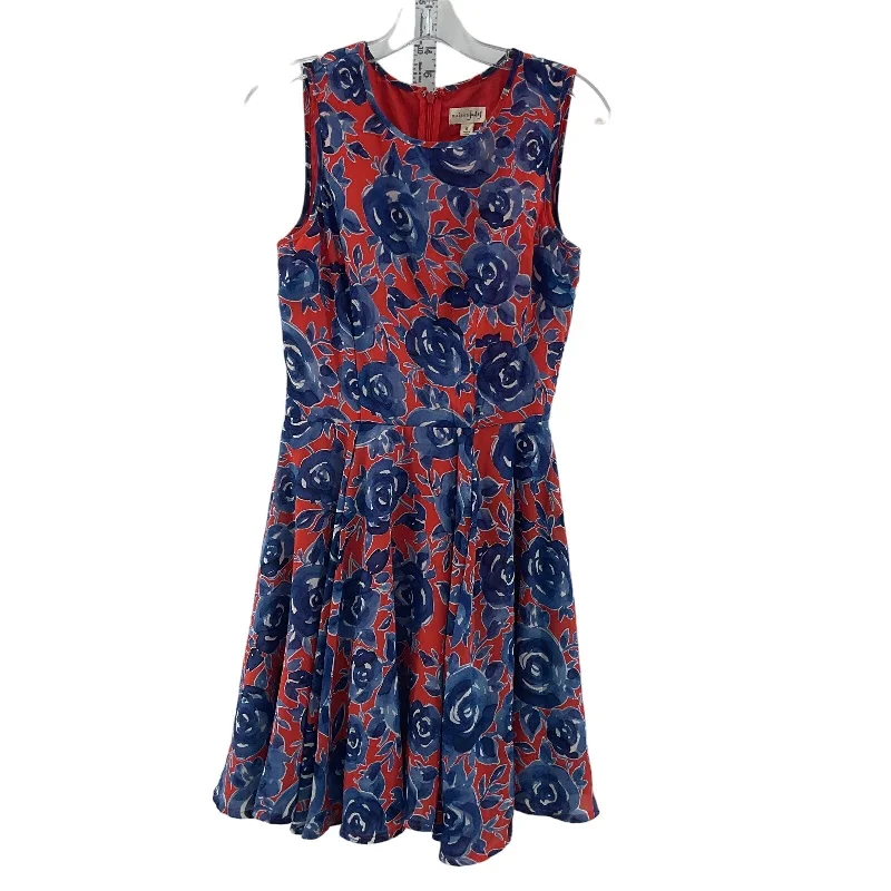 Maison Jules Blue Red Abstract Print Womens Mini Fit & Flare Dress S - Preowned Polka Dot Mini Skirt