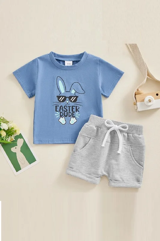 Summer Easter Toddler Boys Outfits Bunny Short Sleeve T-Shirt and Elastic Shorts Clothes Set Mini Skirt Party