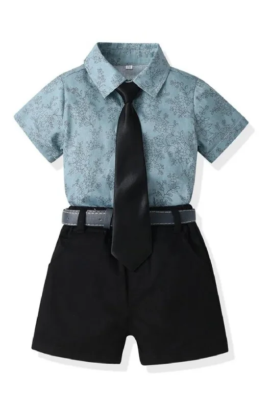 Summer Kids Boys Gentleman Clothing Sets Short Sleeve Shirts with Bowtie Belt Shorts Boy Formal Suit Stylish Pleated Skirt