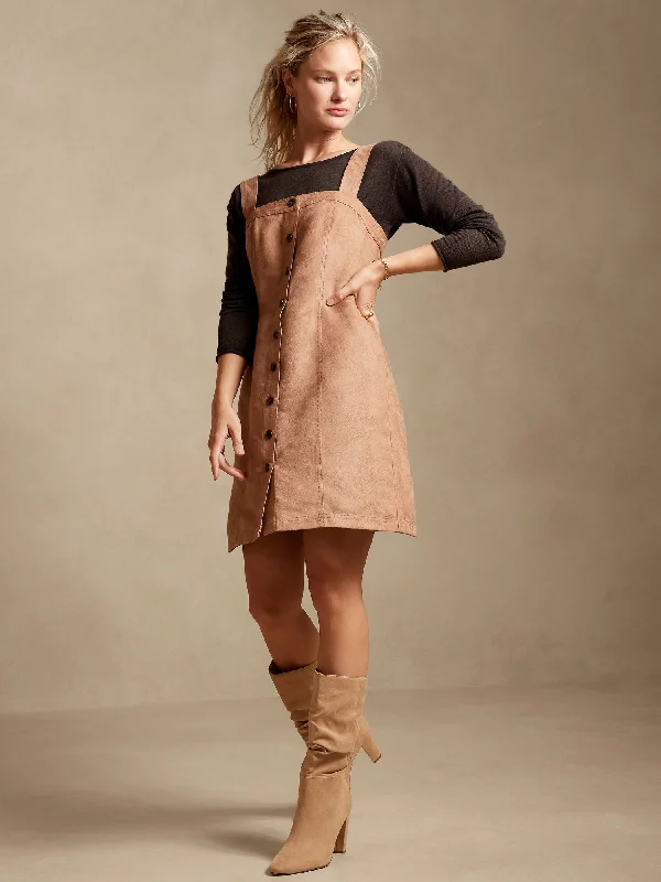 Vegan Suede Mini Dress Mini Skirt with Belt