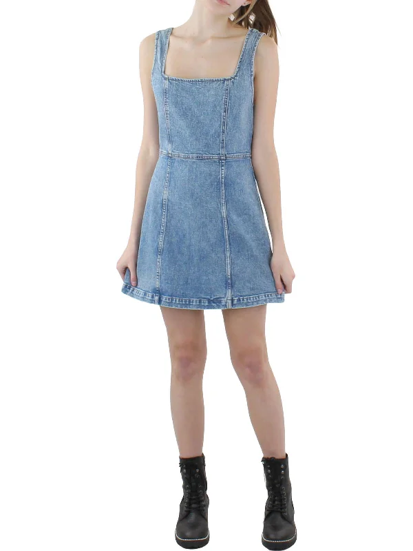 Womens Denim Short Mini Dress Ripped Denim Skirt