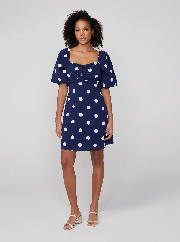 Zosia Navy Polka Dot Mini Dress Front Pocket Mini Skirt