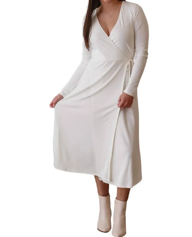 Icon Wrap Midi Dress In Off-White Warm Midi Skirt